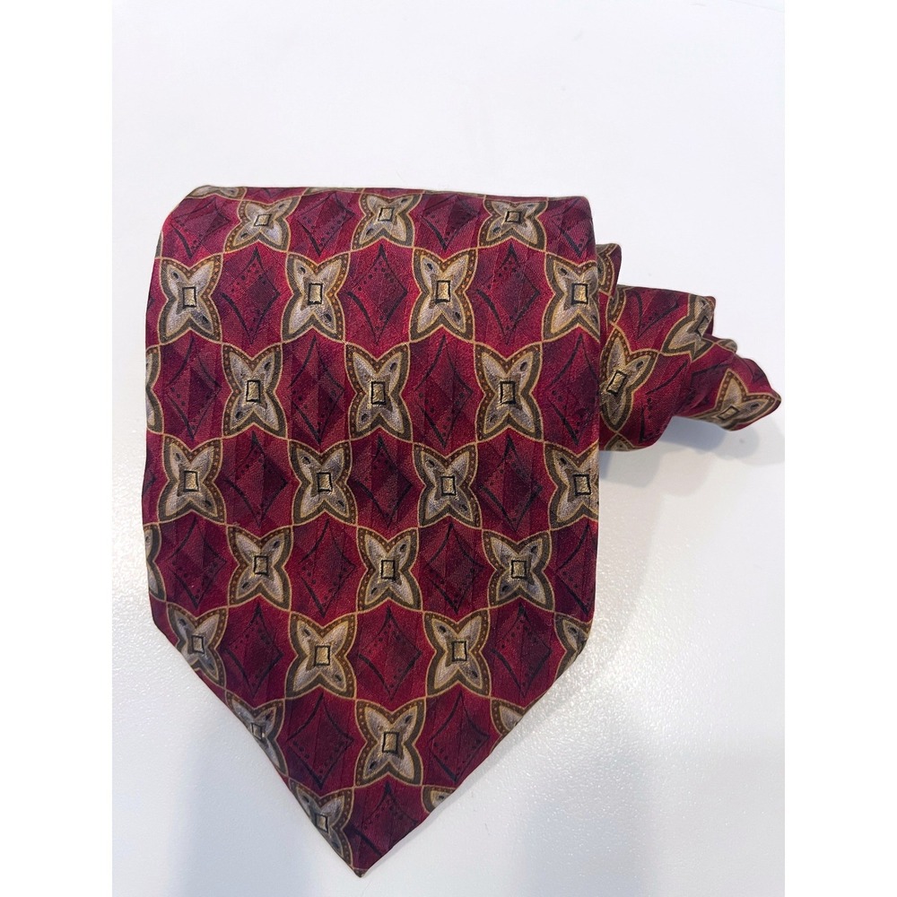 J.Z. Richards Red Gold Silk Floral‎ Patterned Mens Tie